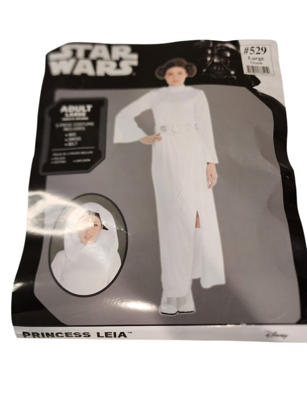 Star Wars Princess Leia 3pc Halloween Costume Wig Dress Belt Women's Large